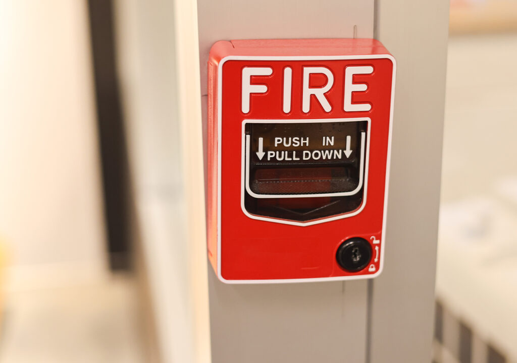 Fire alarm mounted on the wall
