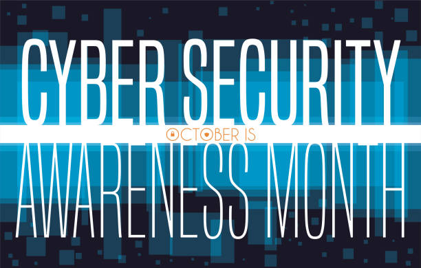 A blue and white poster reads “October is Cyber Security Awareness Month”