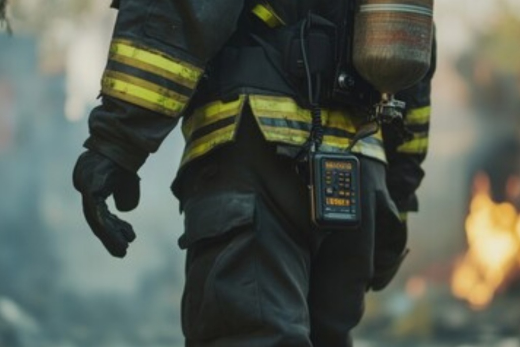 Firefighter with radio clipped on