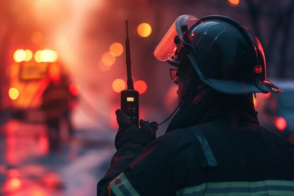 fire fighter holding radio
