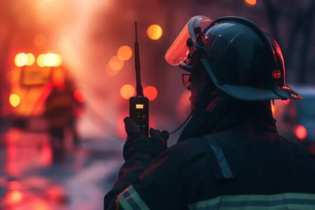 fire fighter holding radio
